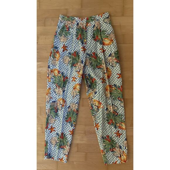 British Khaki By Robert Lighton Resort wear Pants Koi Fish Tropical Star US 6 - Picture 1 of 4